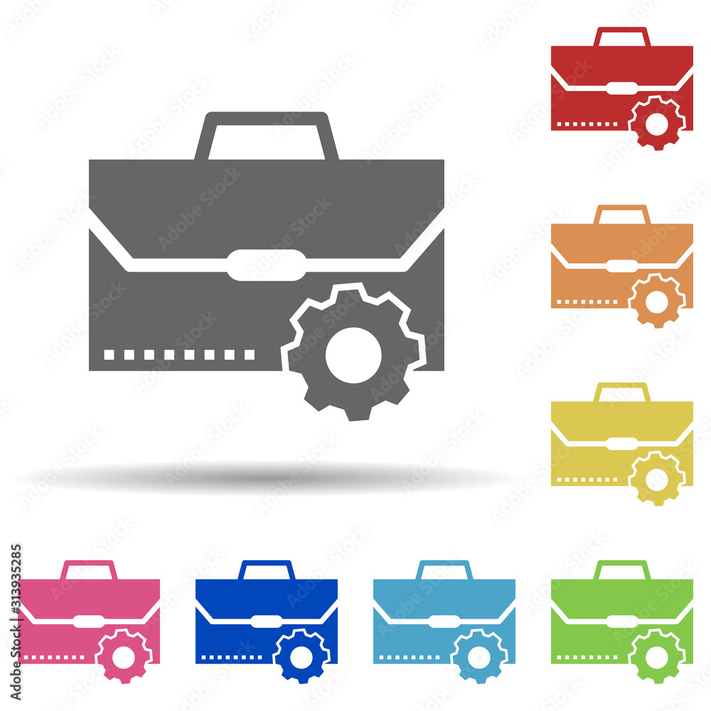 Poster office bag, gear, business understanding in multi color style icon. simple glyph, flat vector of bus