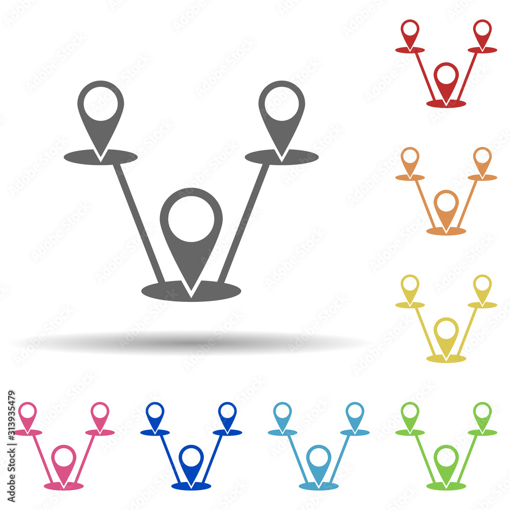 Poster pins, connection, distribution in multi color style icon. simple glyph, flat vector of business icon