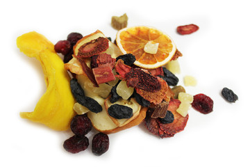  mix of dried fruits on a white background