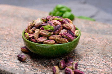 High quality green pistachio nuts growing on slopes of Mount Etna in Bronte, Sicily, Italy