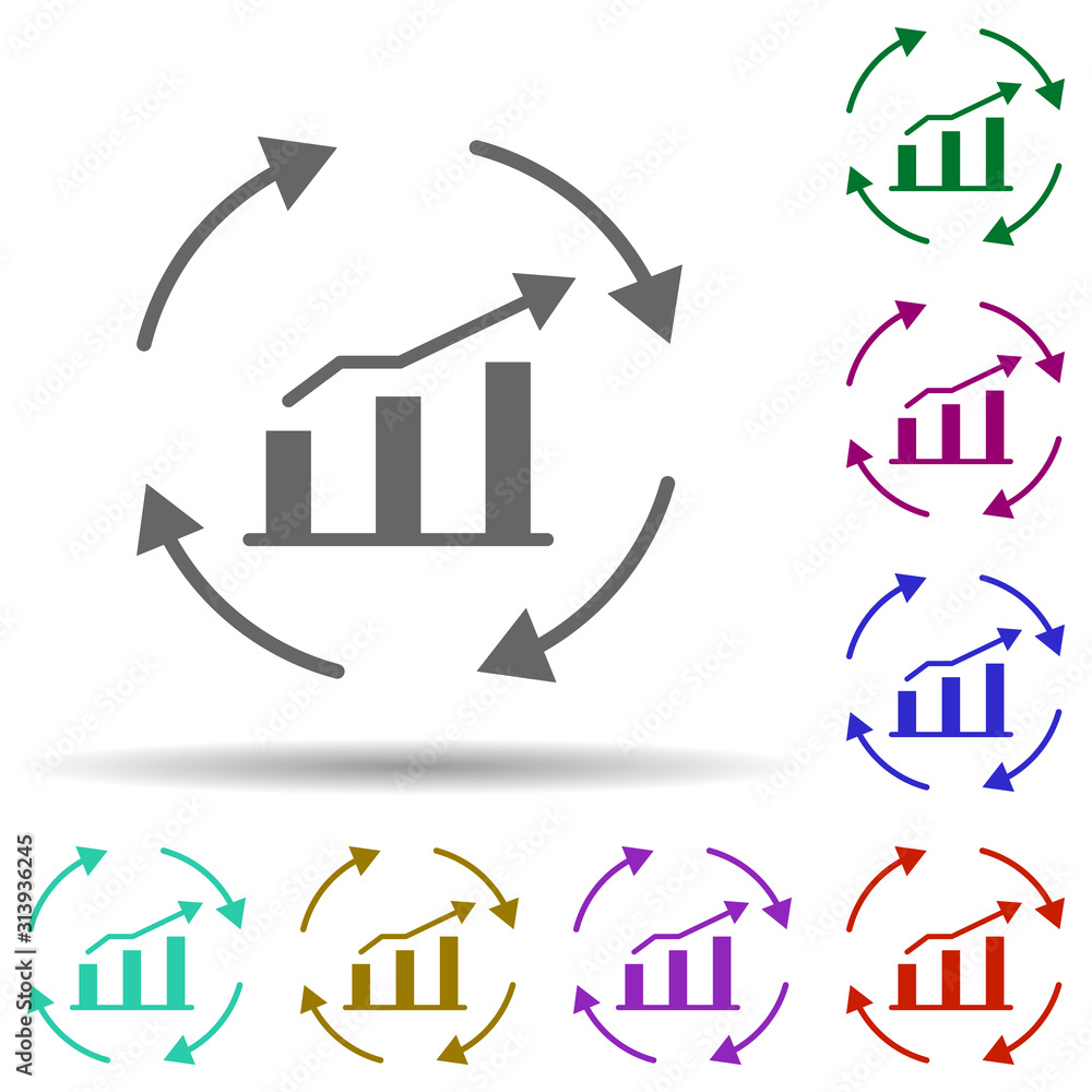 Poster circle, chart, arrow, trends and patterns in multi color style icon. simple glyph, flat vector of bu