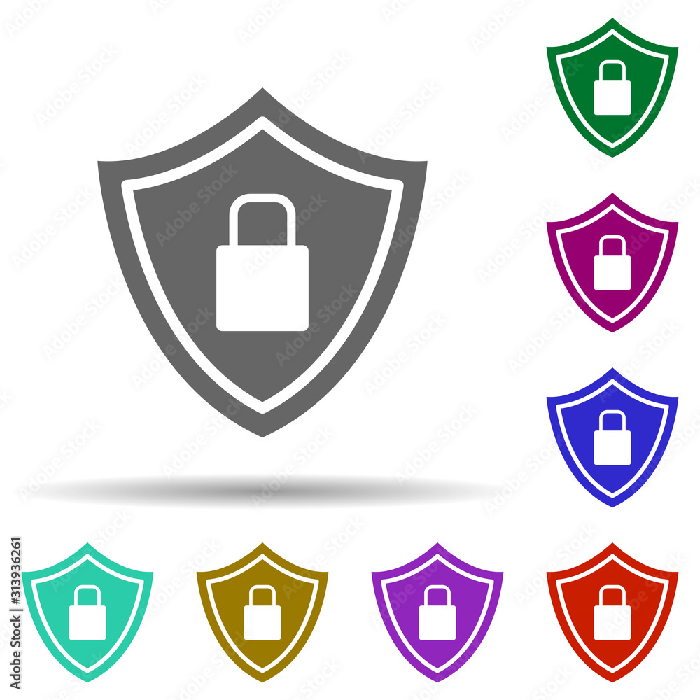 Poster shield, lock, track and sort user requests in multi color style icon. simple glyph, flat vector of b