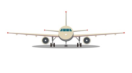 Fototapeta na wymiar Airplane front view. Passenger or commercial jet isolated on background. Aircrfat in flat style. Vector illustration