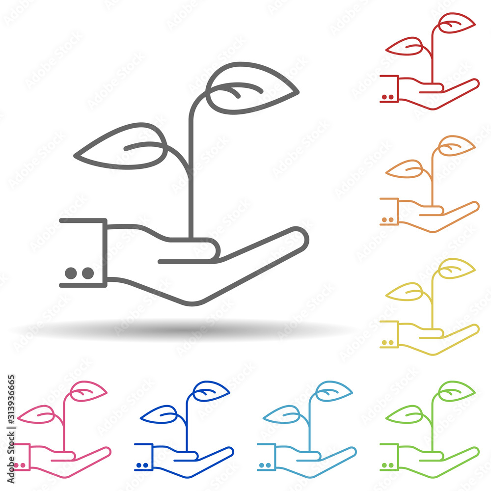 Aufkleber hand, sprout in multi color style icon. simple thin line, outline vector of business icons for ui an