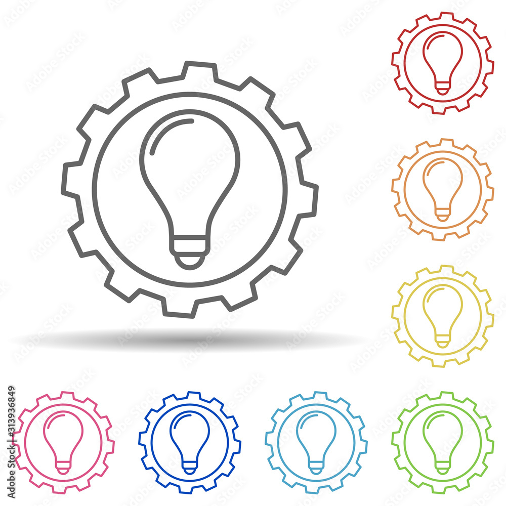 Poster gear, settings, bulb in multi color style icon. simple thin line, outline vector of business icons f