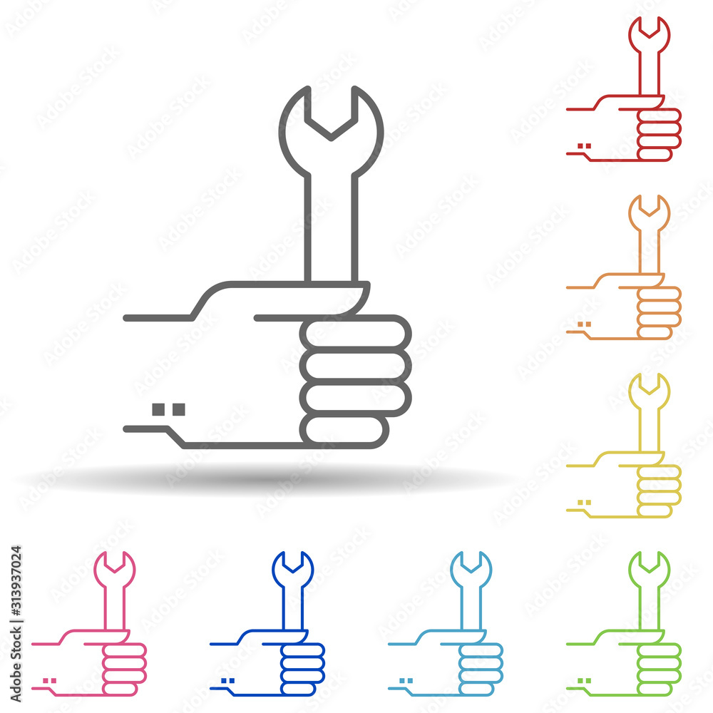 Aufkleber hand, wrench, repair in multi color style icon. simple thin line, outline vector of business icons f