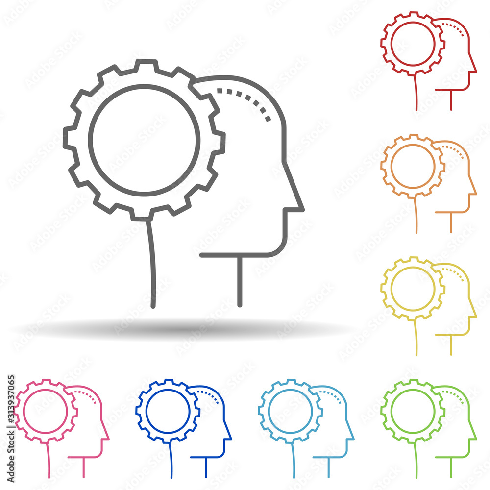 Poster had, gear, settings in multi color style icon. simple thin line, outline vector of business icons fo