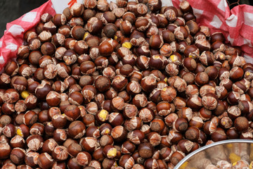 chestnut background, chestnuts on market closeup -