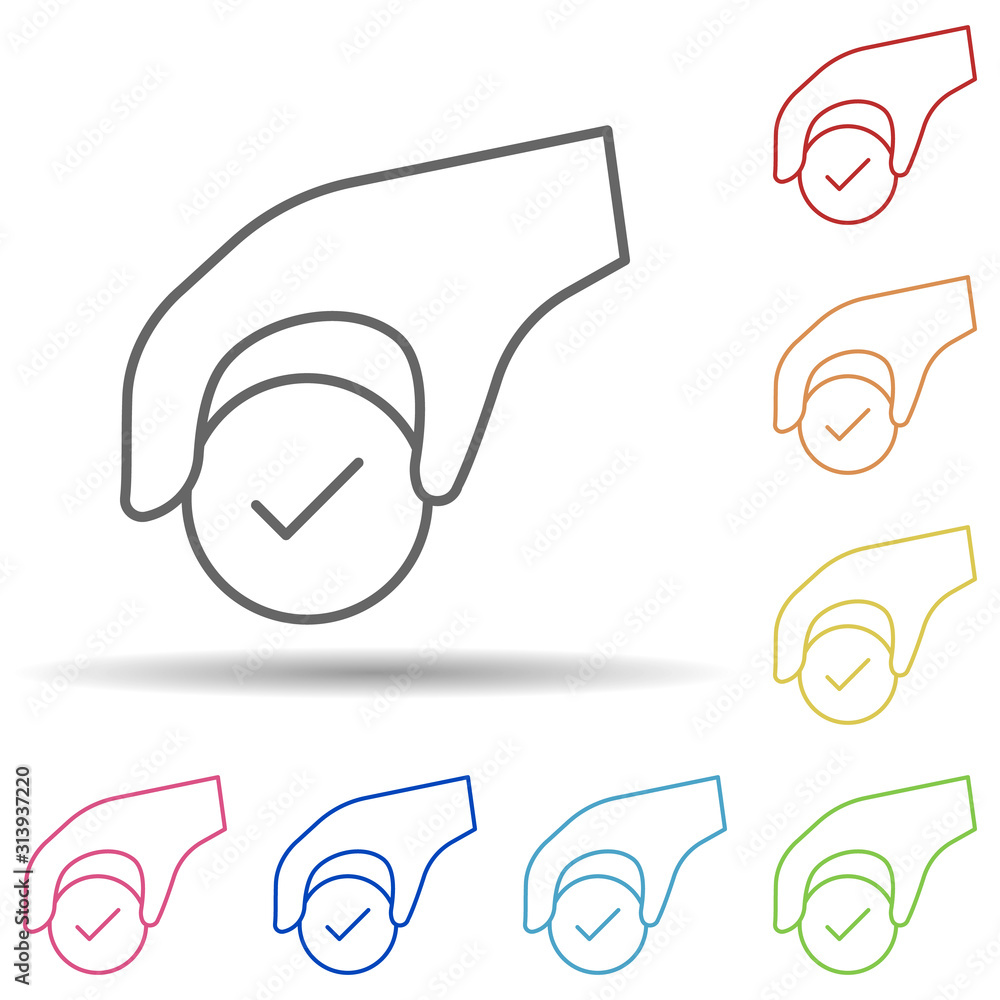 Aufkleber hand, check, solution provider in multi color style icon. simple thin line, outline vector of busine