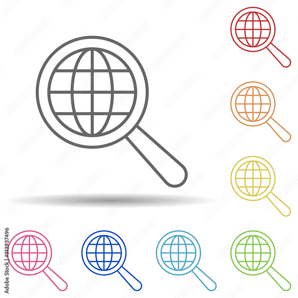 Poster magnifier, global in multi color style icon. simple thin line, outline vector of business icons for 