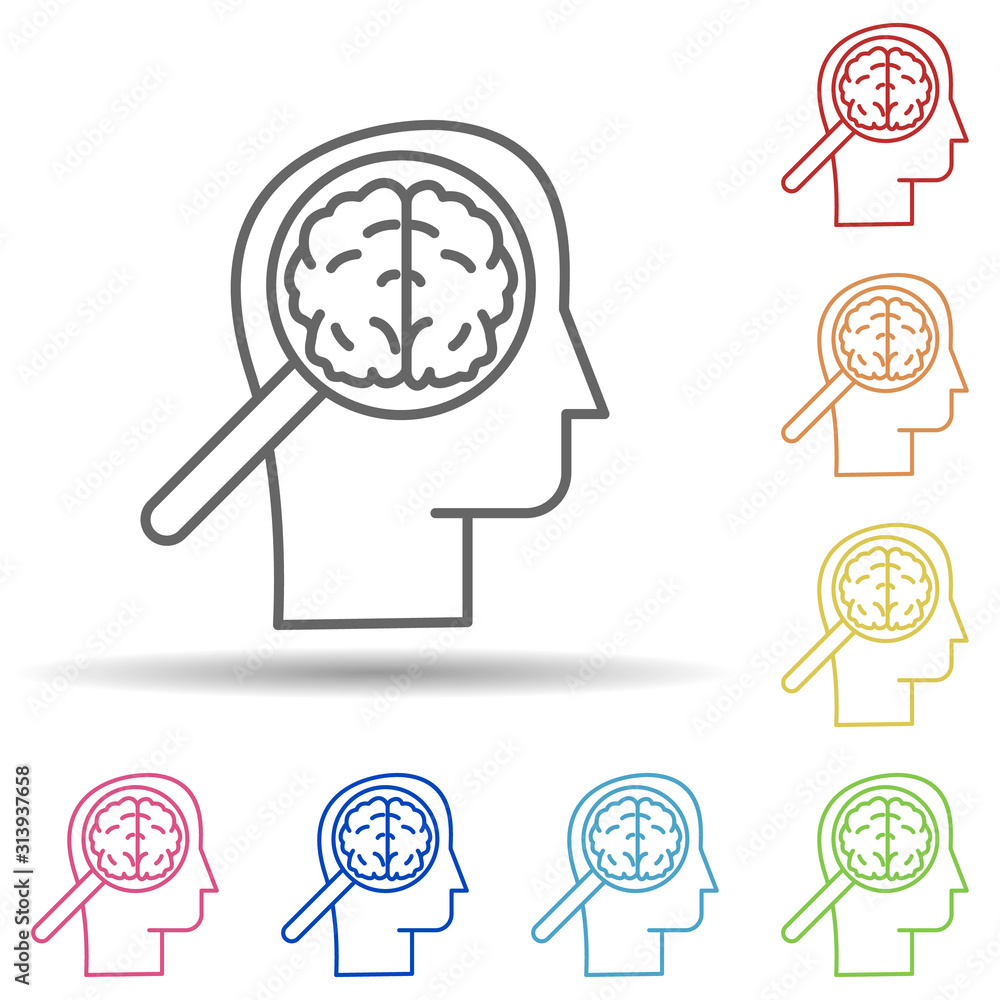 Poster magnifier, had, brain in multi color style icon. simple thin line, outline vector of business icons 
