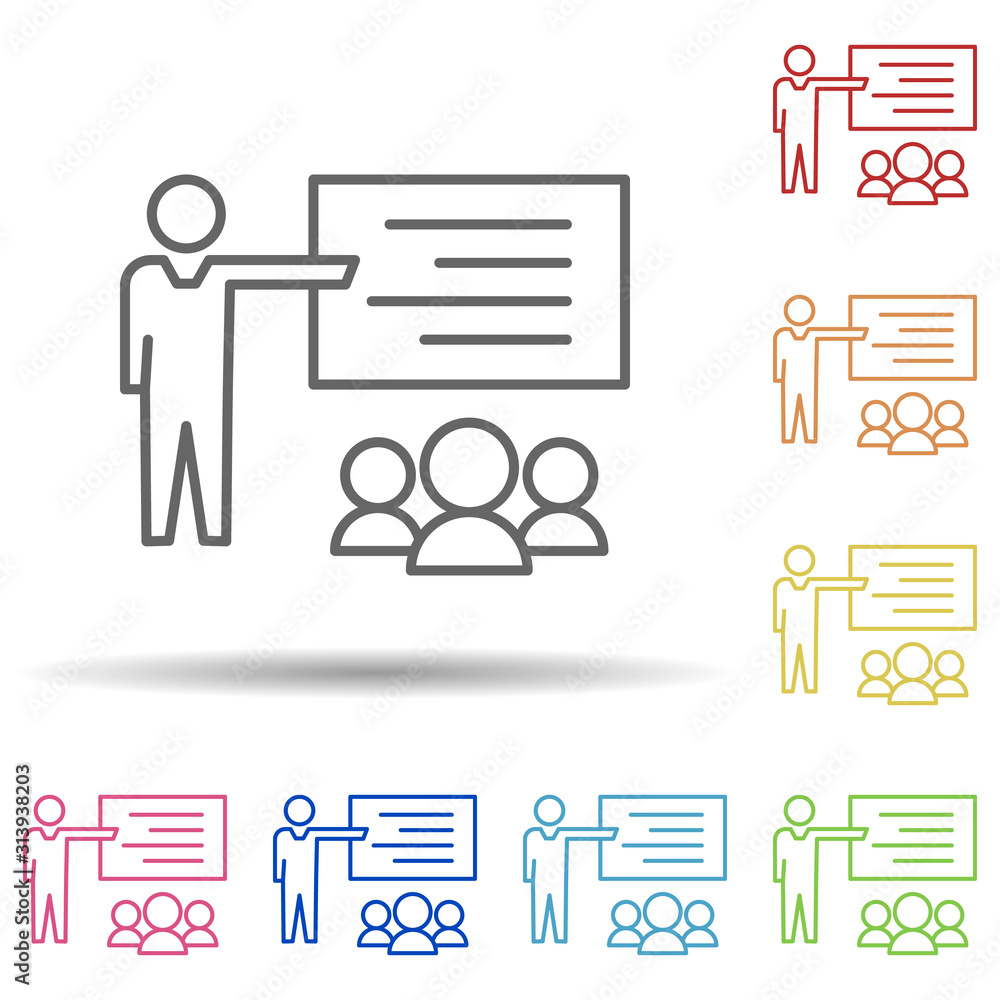 Aufkleber teacher, training, team in multi color style icon. simple thin line, outline vector of business icon