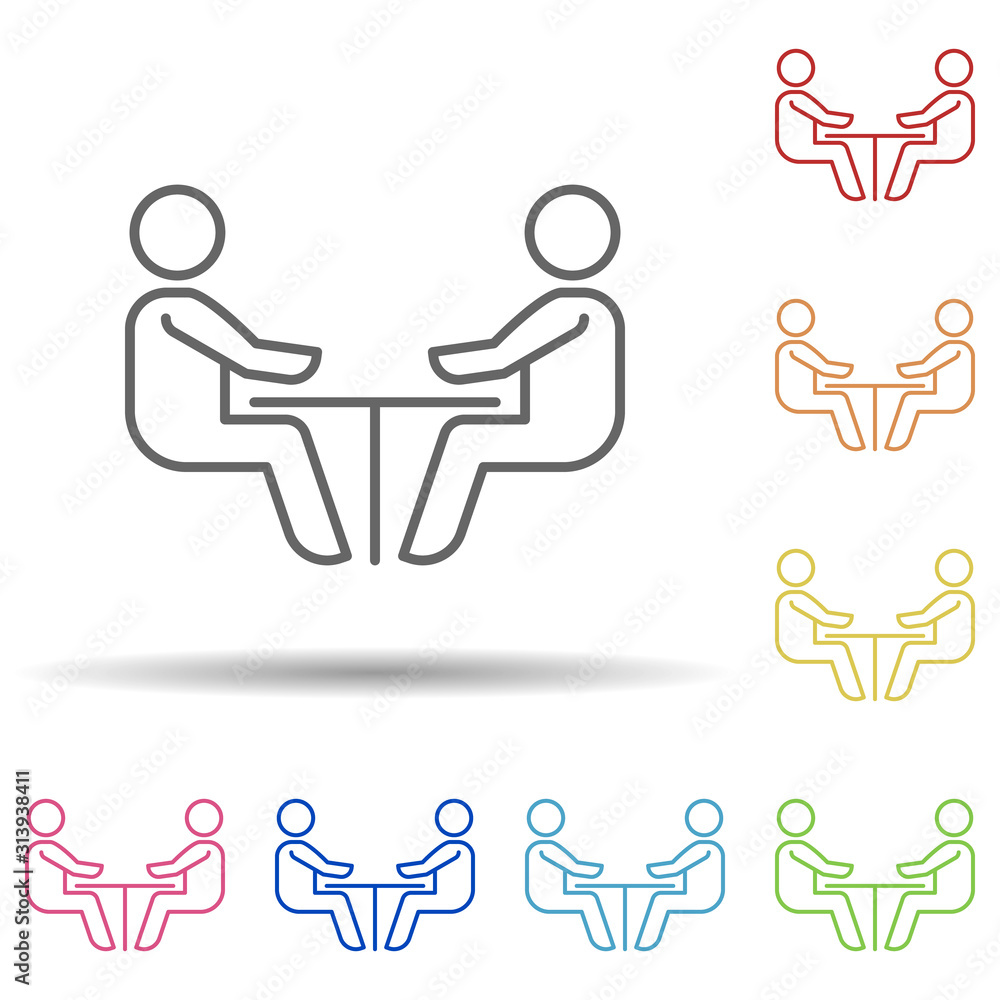 Aufkleber staff at the table line in multi color style icon. simple thin line, outline vector of business orga