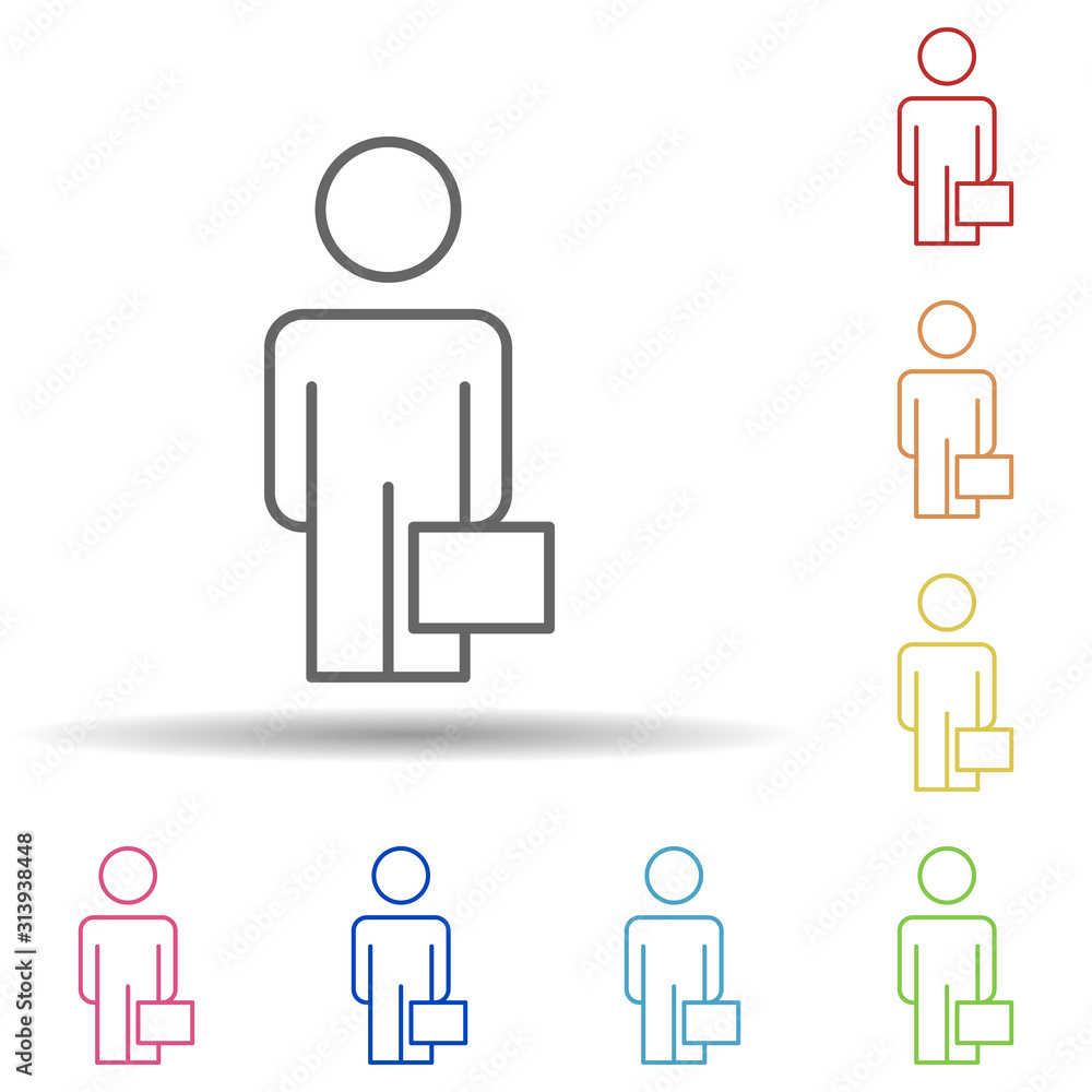 Poster business man with a diplomat line in multi color style icon. simple thin line, outline vector of bus