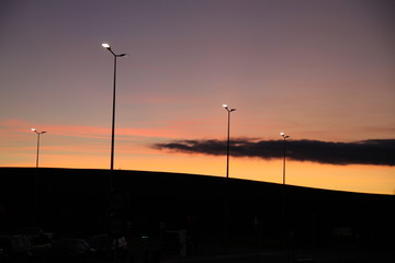 Sunset sky on a mall parking