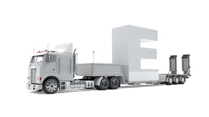 3D illustration of truck with letter E