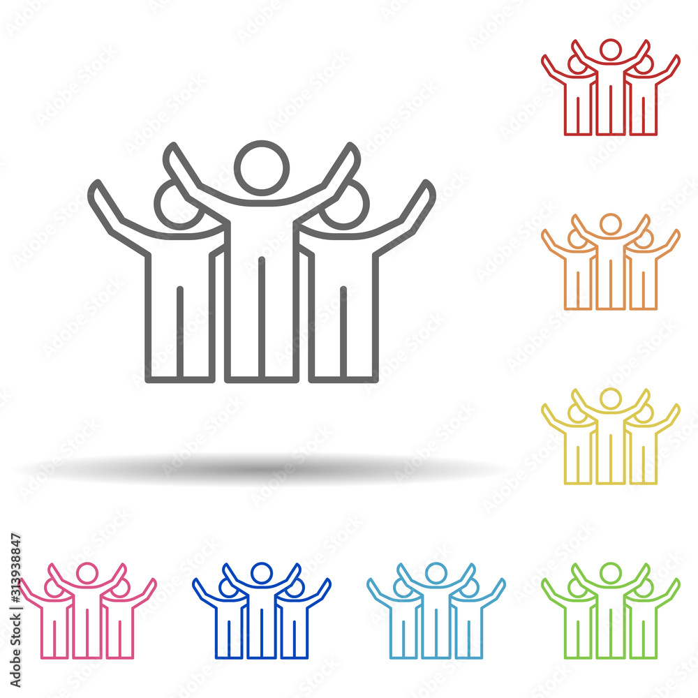 Poster employees raised hands line in multi color style icon. simple thin line, outline vector of business 