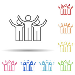 Employees raised hands line in multi color style icon. Simple thin line, outline vector of business organisation icons for ui and ux, website or mobile application