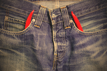 jeans with red hot chili peppers - obrazy, fototapety, plakaty