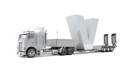 3D illustration of truck with letter V