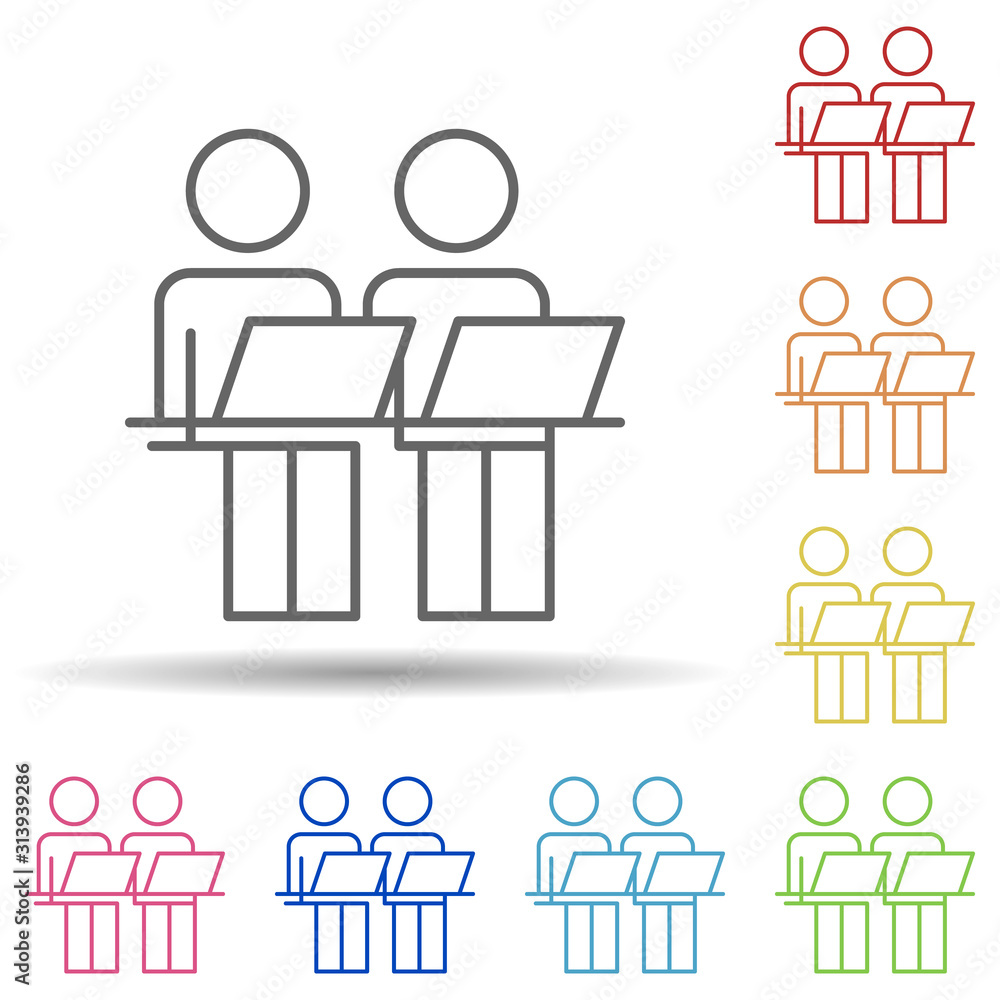 Poster staff at the desk line in multi color style icon. simple thin line, outline vector of business organ