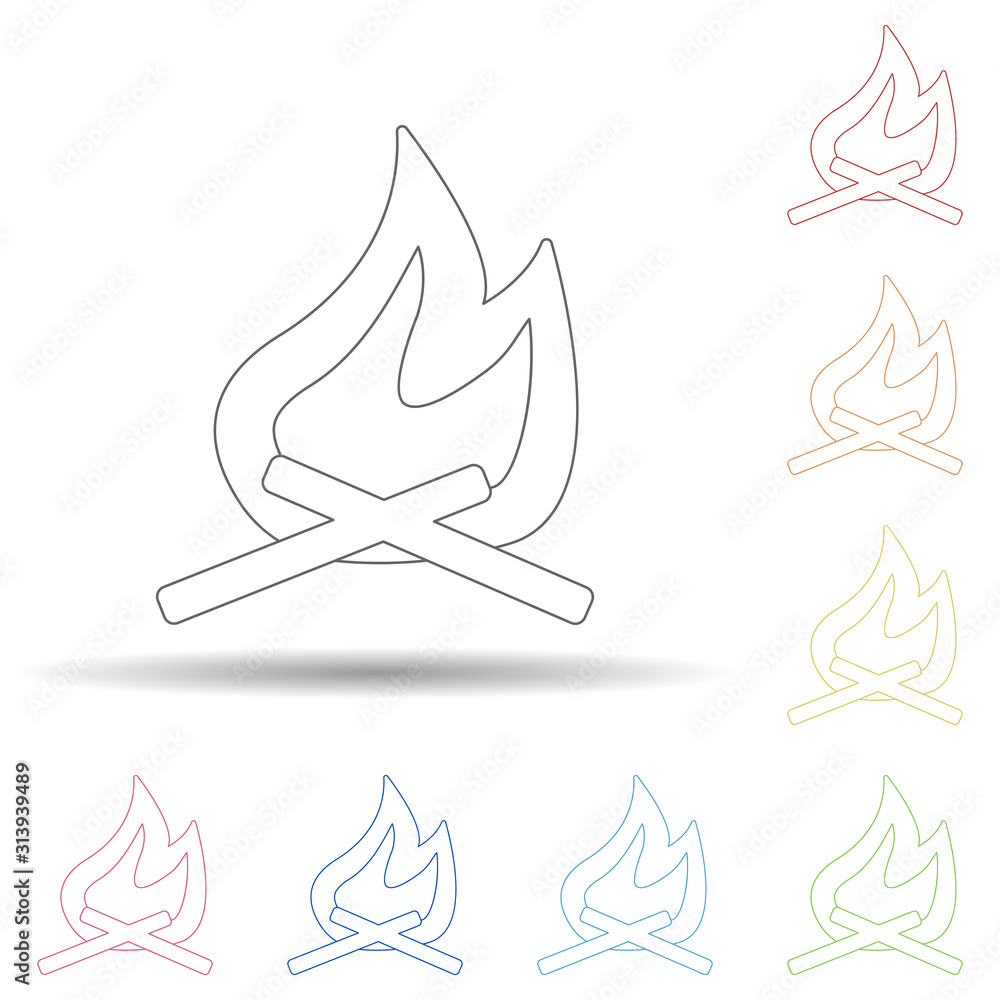 Poster bonfire colored in multi color style icon. simple thin line, outline vector of camping icons for ui 