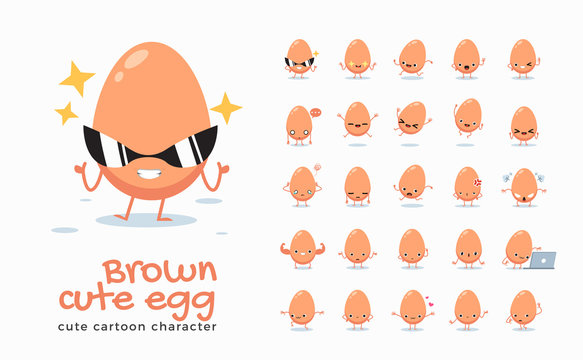 Vector set of cartoon images of Brown Egg. Vector Illustration.