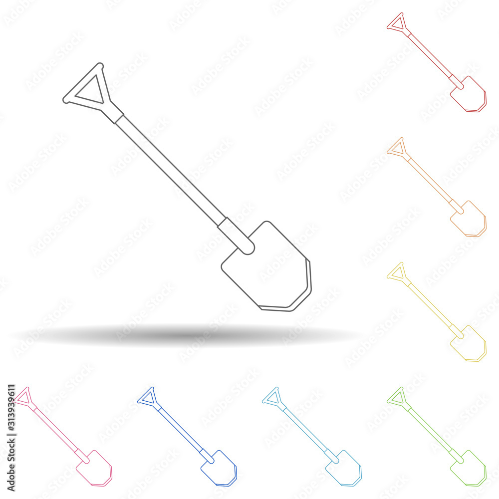 Aufkleber shovel colored in multi color style icon. simple thin line, outline vector of camping icons for ui a
