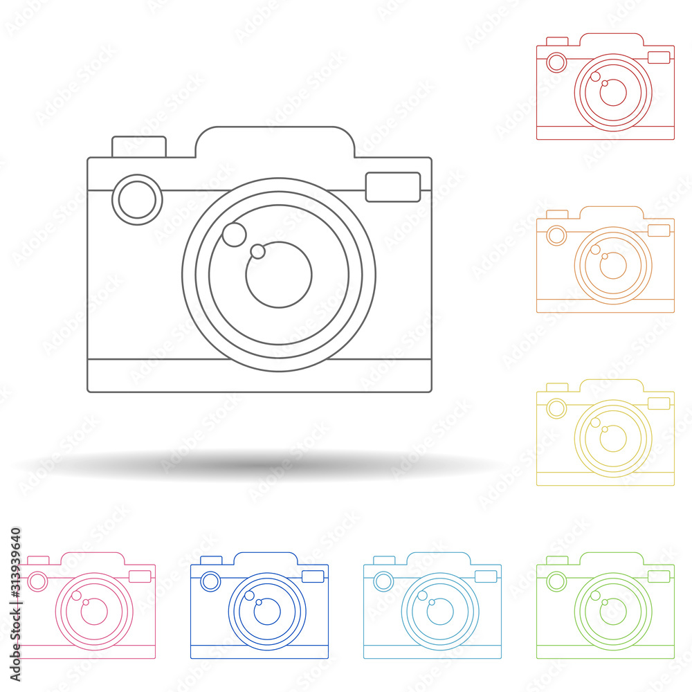 Aufkleber camera colored in multi color style icon. simple thin line, outline vector of camping icons for ui a