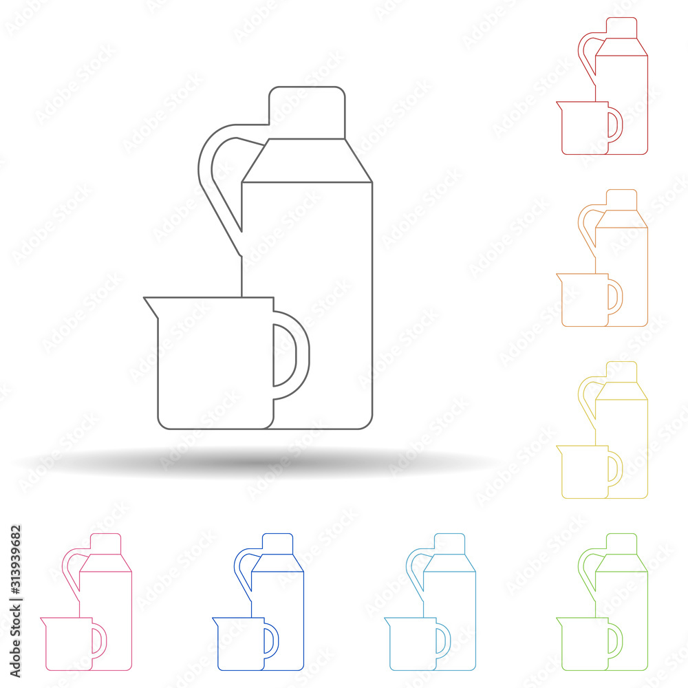 Poster thermos flask colored in multi color style icon. simple thin line, outline vector of camping icons f