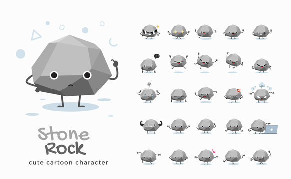 Vector set of cartoon images of Stone. Vector Illustration.