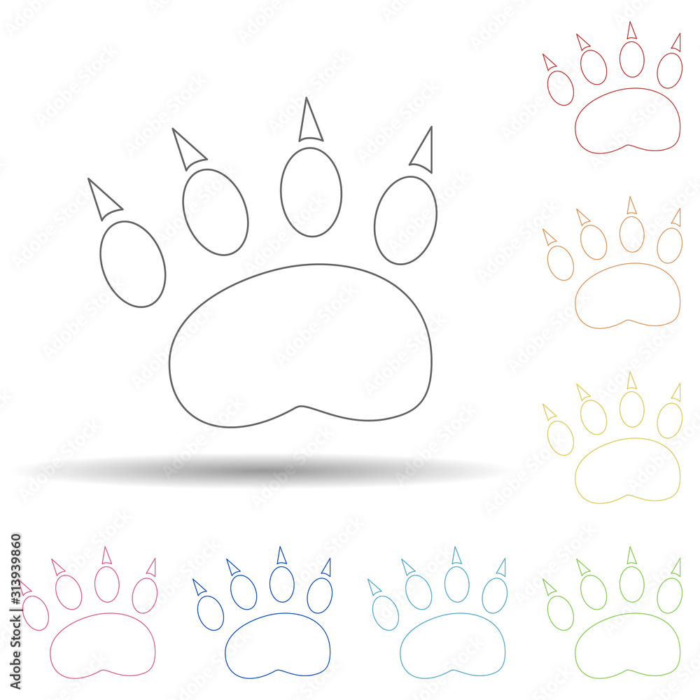 Poster bear track colored in multi color style icon. simple thin line, outline vector of camping icons for 