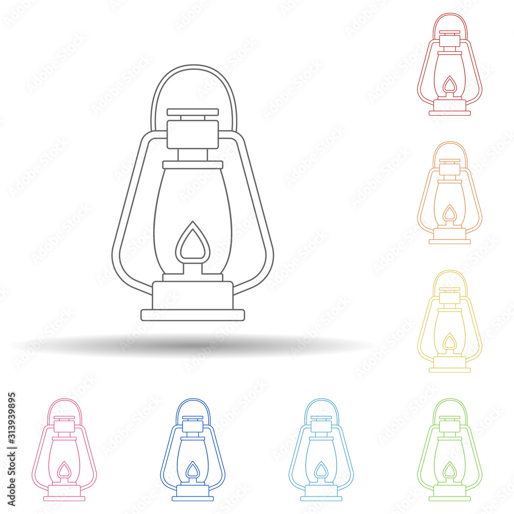 Poster camping lamp colored in multi color style icon. simple thin line, outline vector of camping icons fo