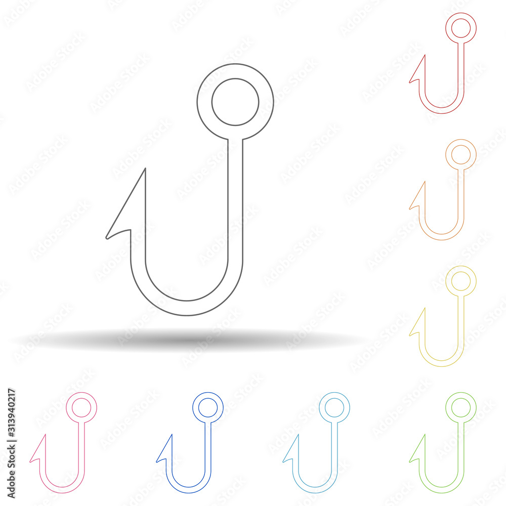 Aufkleber fishing hook colored in multi color style icon. simple thin line, outline vector of camping icons fo
