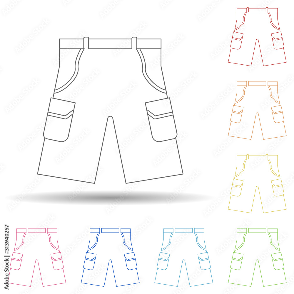 Poster hiking shorts colored in multi color style icon. simple thin line, outline vector of camping icons f