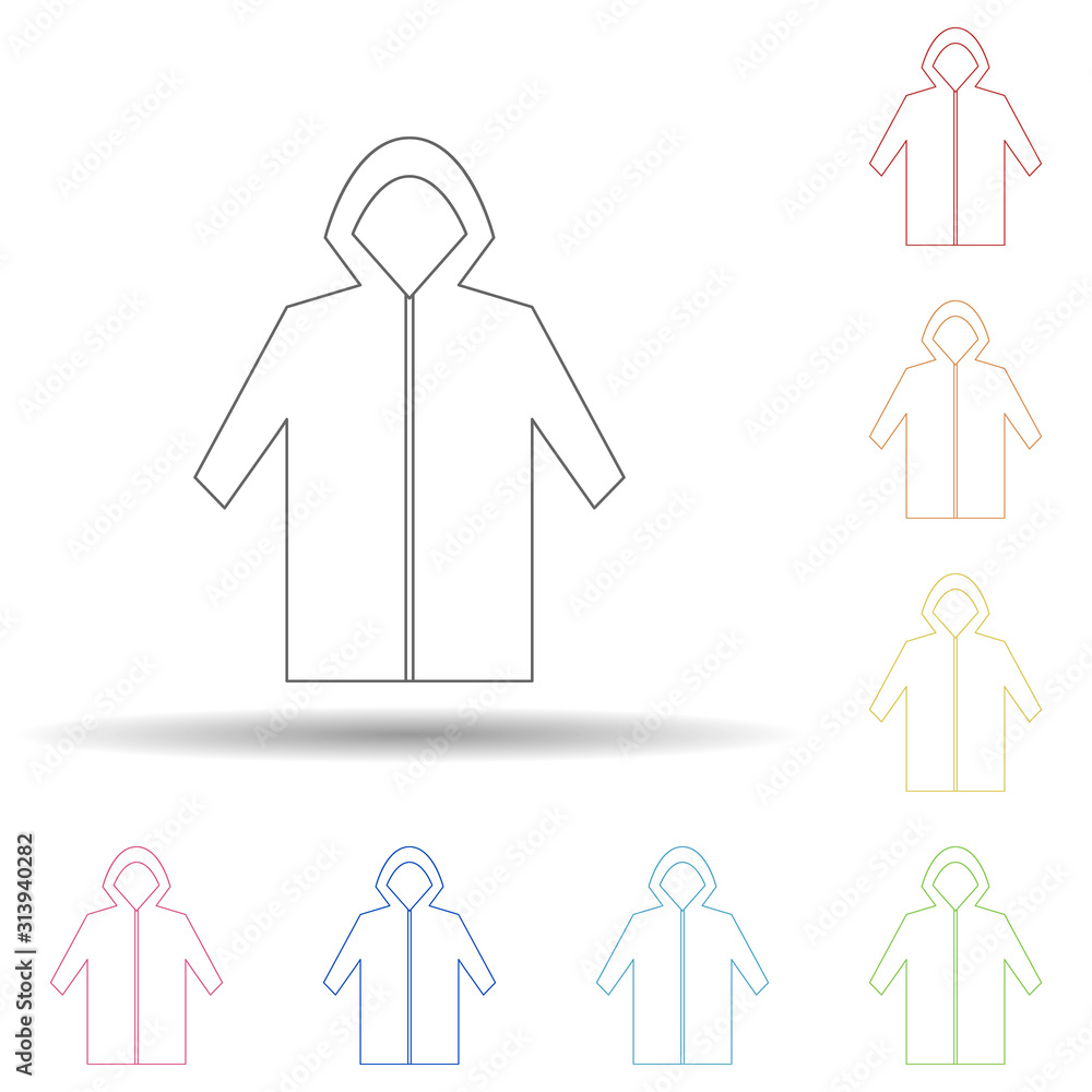 Poster raincoat colored in multi color style icon. simple thin line, outline vector of camping icons for ui