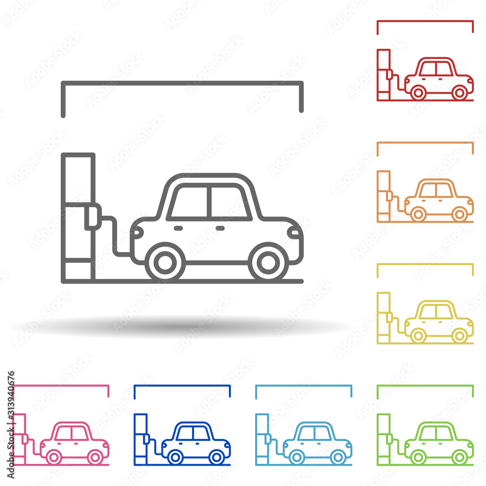 Poster car petrol in multi color style icon. simple thin line, outline vector of car wash icons for ui and 