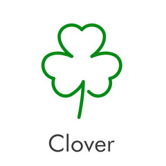 Logotipo abstracto con texto Clover con trébol lineal de 3 hojas en color verde