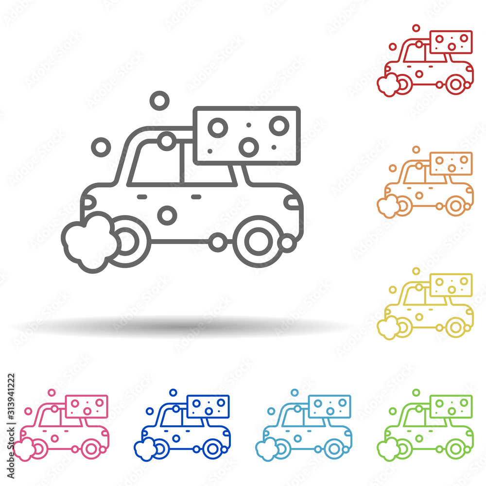 Poster car sponge carwash in multi color style icon. simple thin line, outline vector of car wash icons for