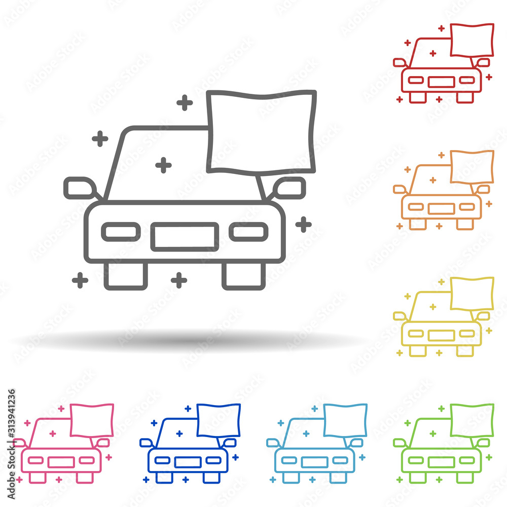 Poster car shine carwash in multi color style icon. simple thin line, outline vector of car wash icons for 
