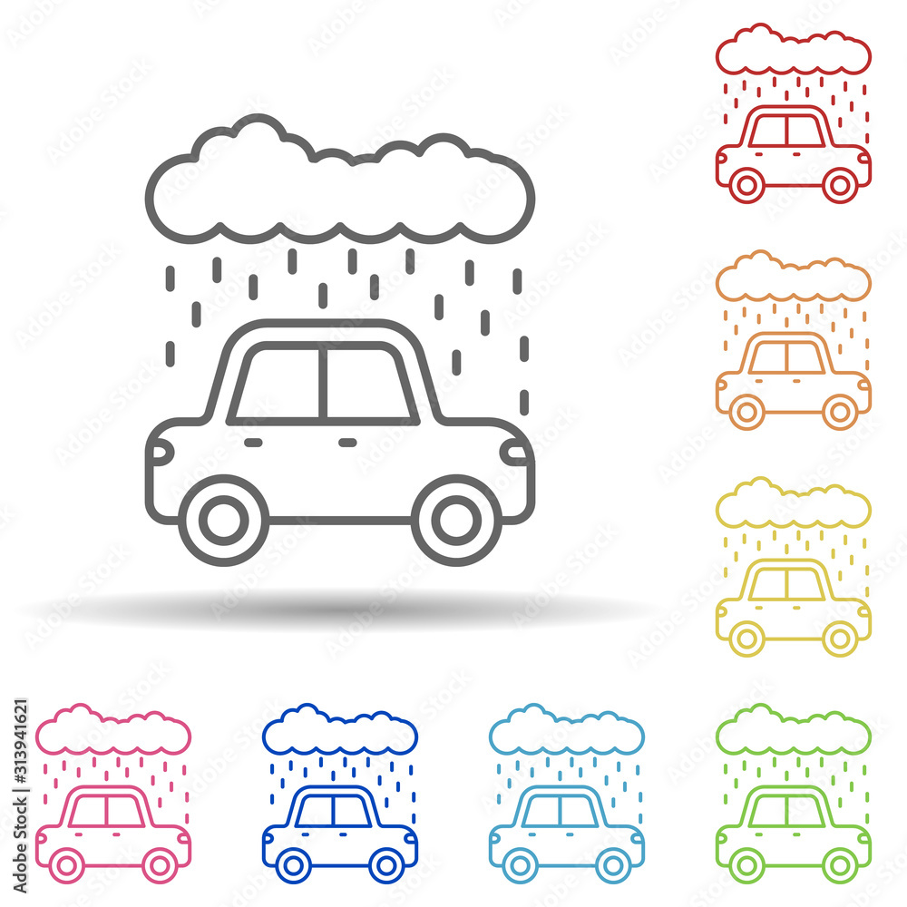 Poster rain car carwash cloud in multi color style icon. simple thin line, outline vector of car wash icons