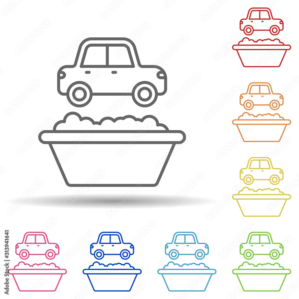 Poster basin car carwash in multi color style icon. simple thin line, outline vector of car wash icons for 