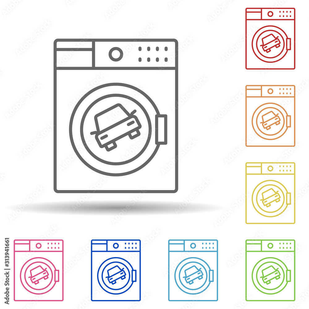 Poster washer car carwash in multi color style icon. simple thin line, outline vector of car wash icons for