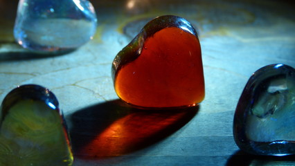 Decorative Glass Valentine's Hearts in a Spotlight