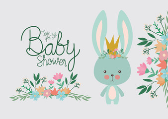 Obraz na płótnie Canvas Baby shower invitation with rabbit cartoon vector design