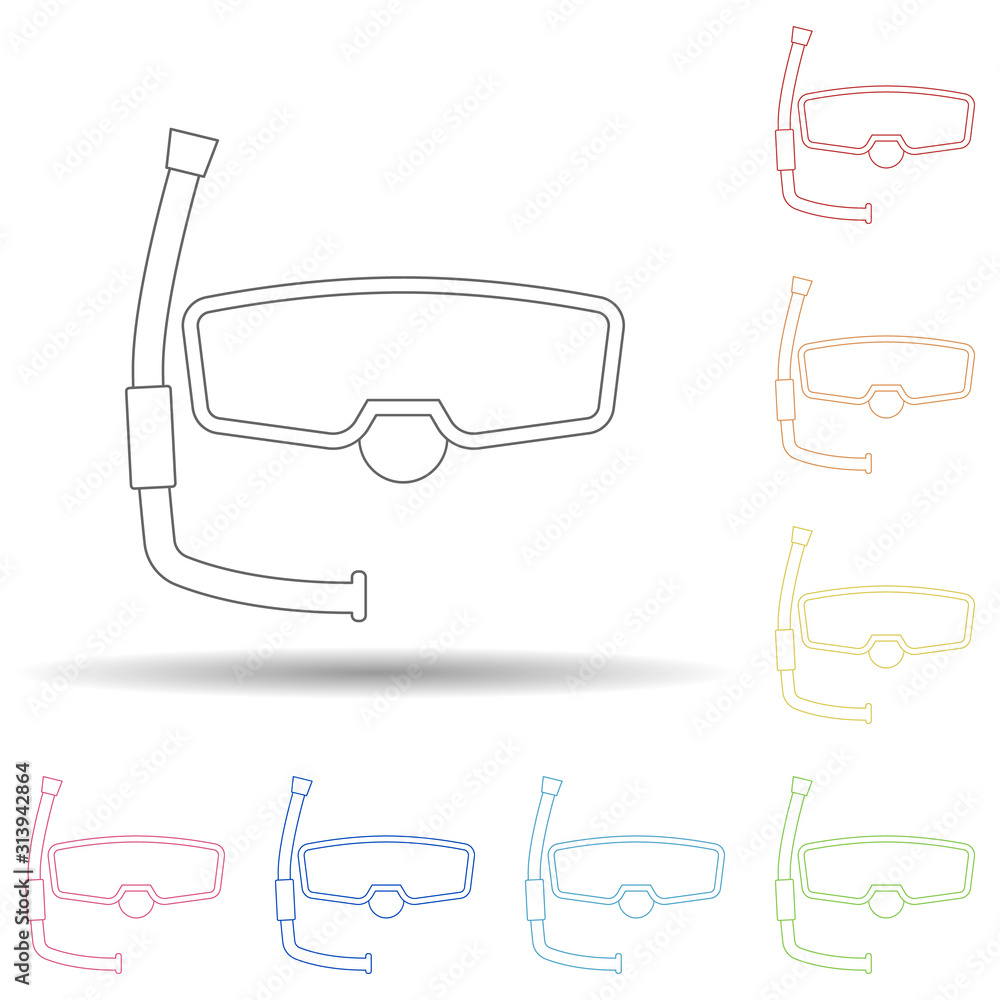 Poster mask for diving flat in multi color style icon. simple thin line, outline vector of summer icons for