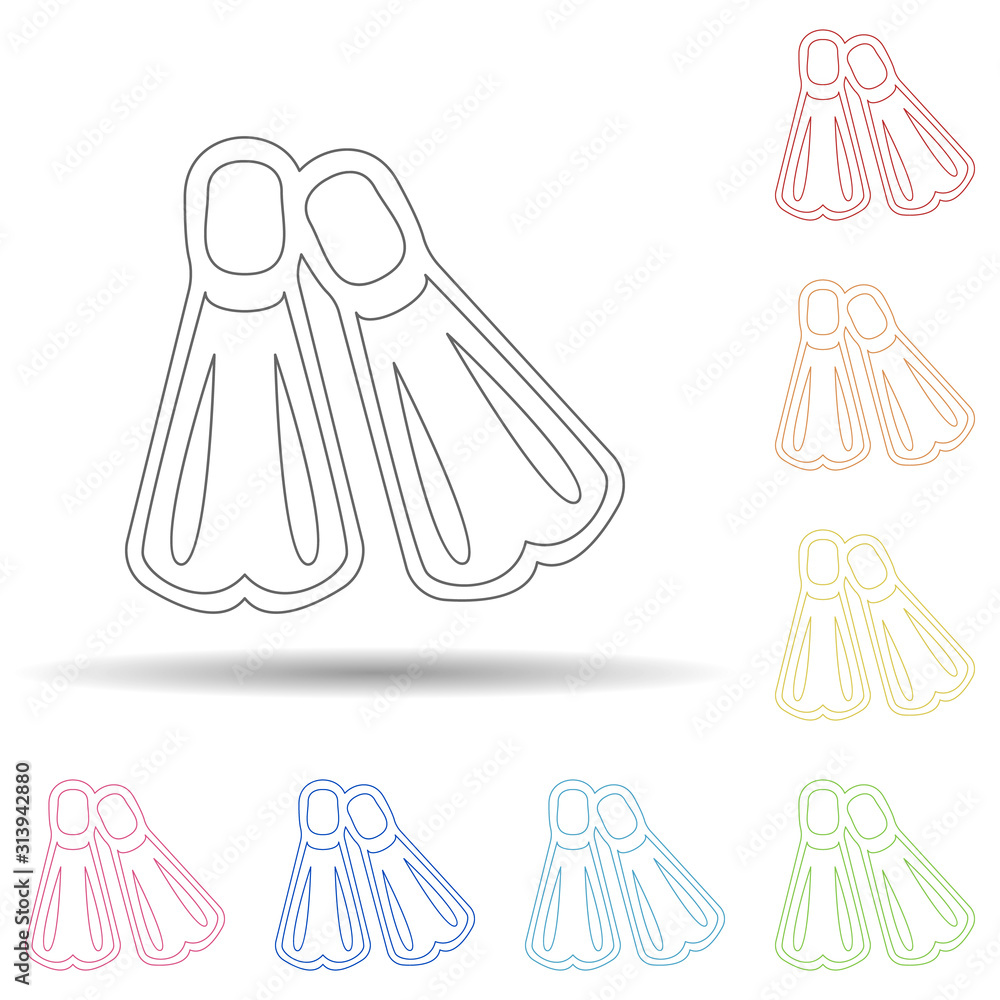 Poster flippers flat in multi color style icon. simple thin line, outline vector of summer icons for ui and