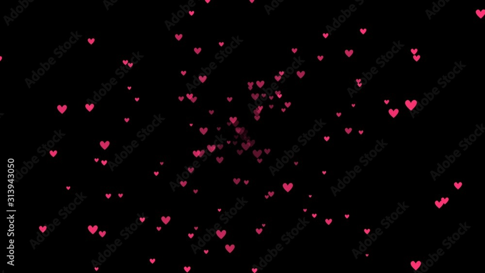 Poster 4k shape of pink hearts bokeh particles. magical shimmering light. valentines day red intro template