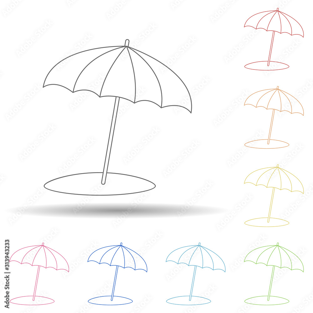 Poster beach umbrella flat in multi color style icon. simple thin line, outline vector of summer icons for 