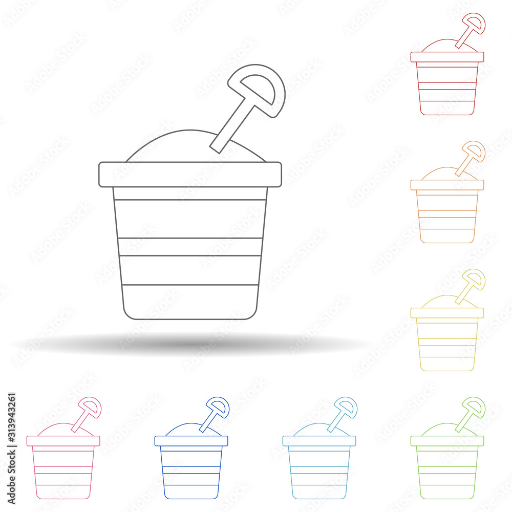 Poster sand bucket and shovel flat in multi color style icon. simple thin line, outline vector of summer ic